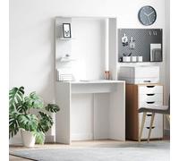 Kaloriko Bureau Blanc en Bois d'ingénierie 78,5 x 37 x 154,5 cm avec étagères, Table secrétaire Polyvalente pour télétravail, Chambre ou Salon, Rangement et Espace Travail optimisés