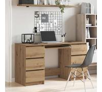 Kaloriko Bureau chêne Artisanal en Bois d'ingénierie 140x50x77 cm, Bureau Informatique avec 6 tiroirs pour Rangement, Table secrétaire Ergonomique pour télétravail, Chambre ou Salon