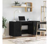 Kaloriko Bureau Chêne Noir 140 x 50 x 75 cm Bois d'ingénierie avec Rangement et 2 Portes, étagères, Plateau spacieux pour Bureau exécutif, télétravail, étude et activités créatives