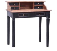 Kaloriko Bureau d'écriture Bois Massif d'acajou 90x50x101 cm avec 6 tiroirs Rangement et Compartiment Style Vintage pour Bureau, Chambre, télétravail Assis Debout Ergonomique