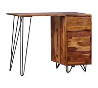 Kaloriko Bureau en Bois Massif avec 1 tiroir, 1 Armoire, Pieds Acier, 102x45x76 cm, Design Industriel rétro, Console d'appoint pour Bureau, Salon, télétravail, Rangement Pratique
