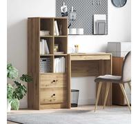 Kaloriko Bureau secrétaire Angle en Bois d'ingénierie chêne Artisanal avec tiroir, étagères intégrées, Plateau spacieux pour Travail, télétravail, Ordinateur, Bureau Gamer et Rangement