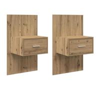 Kaloriko Cabinet de Chevet Mural chêne Artisanal 50 x 32,5 x 80 cm, 2 tiroirs Rangement, Meuble Suspendu Moderne pour Chambre Adulte Enfant Salon