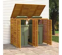 Kaloriko Cache Poubelle Double en Bois Massif d Acacia 140 x 89 x 117 cm, abri conteneur extérieur avec Porte verrou, Couvercle basculant, aération, Rangement Jardin terrasse Balcon Recyclage