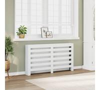 Kaloriko Cache radiateur Blanc en Bois d ingénierie 149 x 20 x 82 cm, Lattes Horizontales, Tablette Pratique pour Salon, Fixation Murale, Cache Chauffage pour radiateur Fonte et électrique