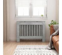 Kaloriko Cache radiateur Gris béton en Bois d’ingénierie 112 x 19 x 81,5 cm avec Tablette, Lattes Verticales, pour Salon, Chambre, Isolation Thermique et économie énergie