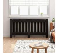 Kaloriko Cache-radiateur noir aspect chêne en bois 172 x 19 x 81,5 cm avec design à lattes verticales, espace de rangement et sécurité pour enfants et animaux domestiques