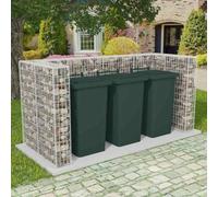 Kaloriko Cadre de Gabion de Poubelle Triple en Acier galvanisé 250 x 100 x 120 cm, Cache Poubelle pour Jardin extérieur, abri conteneur Robuste, Housse bac dechet pour tri selectif et Recyclage