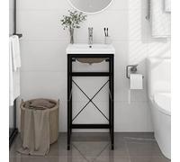 Kaloriko Cadre de lavabo en Fer Noir avec Vasque à encastrer en céramique, Meuble lavabo Suspendu 40x38x83 cm, Rangement sous Vasque, idéal Salle Bain, Design Tendance avec trop-Plein intégré