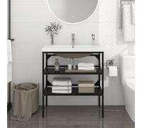 Kaloriko Cadre de lavabo Noir en Fer Enduit de Poudre avec Vasque encastrée en céramique Blanche 81x39,5x18,5 cm pour Salle de Bain Rangement sous Vasque Design Moderne