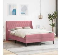 Kaloriko Cadre de lit Rose en Velours 140 x 200 cm avec Matelas Mousse, Structure contreplaqué, Cadre à Lattes Fixe, Chambre Adulte, Confort Ergonomique et Soutien Durable