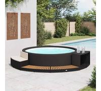 Kaloriko Cadre de Spa Noir en résine tressée et Bois d'acacia, Structure Acier, 289 x 124 x 56 cm, Rangement intégré, Mini canapé, pour Piscine Spa Jacuzzi Entretien Nettoyage