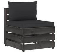 Kaloriko Canapé Central sectionnel en Bois pin imprégné Gris avec Coussins Noirs 60 x 70 x 66 cm pour Salon Jardin terrasse modulable Confortable et Durable