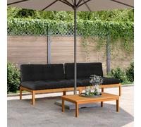 Kaloriko Canapés centraux en Bois d'acacia Massif avec Coussins Noirs imperméables 2pcs pour Jardin terrasse Balcon modulables Confortables avec Assise Robuste et Design Palette