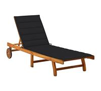 Kaloriko Chaise longue avec coussin en bois d'acacia massif, réglable, avec dossier et repose-pieds, résistant aux intempéries, pour jardin, terrasse, piscine, avec rembourrage et plateau pratique