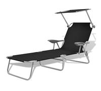 Kaloriko Chaise Longue Bain de Soleil en Acier Noir avec auvent réglable, Dossier inclinable, accoudoirs Robustes, Pliable, idéale pour Jardin terrasse Piscine Camping détente et Bronzage