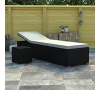 Kaloriko Chaise Longue Bain de Soleil en résine tressée avec Coussin Blanc crème, Fauteuil Relax inclinable avec Dossier réglable et Table à thé pour Jardin terrasse Balcon Piscine extérieur détente