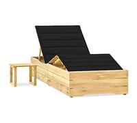 Kaloriko Chaise longue de jardin en pin vert imprégné avec dossier réglable et repose-pieds, coussin rembourré et table pratique, résistant aux intempéries, pour terrasse, balcon, piscine
