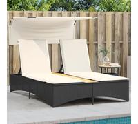 Kaloriko Chaise Longue Double en résine tressée Noire avec auvent réglable et Coussins Confortables pour Jardin, terrasse, Piscine ou Plage, Fauteuil Relax inclinable avec Dossier et accoudoir pour