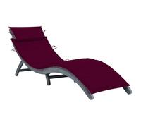 Kaloriko Chaise Longue en Bois d'acacia Massif Gris avec Coussin vin Rouge, Pliable Fauteuil Relax inclinable pour Jardin terrasse Balcon Piscine extérieur, Confort détente Bronzage et Sieste