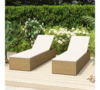 Kaloriko Chaise longue en polyrotin, marron, blanc crème, résistant aux intempéries, réglable, avec coussin, pour jardin, terrasse, balcon, piscine, idéale pour se détendre et se détendre