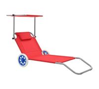 Kaloriko Chaise Longue Pliable en Acier avec auvent réglable et Roues pour Bain de Soleil, Dossier inclinable, Fauteuil Relax Rouge idéal Jardin terrasse Piscine Plage Camping détente Confort