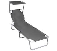 Kaloriko Chaise Longue Pliable en Aluminium Gris avec auvent réglable, Dossier inclinable, pour Bain de Soleil, Jardin, terrasse, Piscine, Plage, Camping, détente et Relaxation Confortable