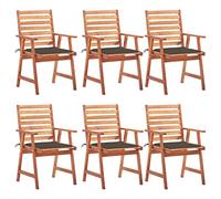 Kaloriko Chaises à Manger d'extérieur en Acacia Massif avec Coussins imperméables Taupe Lot de 6 chaises 56x62x92 cm Design à Lattes pour terrasse Patio Balcon Confort Repas Jardin