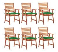 Kaloriko Chaises à Manger d'extérieur en Bois d'acacia Massif Lot de 6 avec Coussins imperméables Vertes, Design à Lattes Confortables pour Jardin terrasse Patio Repas détente