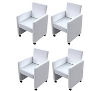 Kaloriko Chaises à Manger Lot de 4 Blanches Similicuir Design Moderne Ergonomique avec accoudoir Dossier rembourré roulettes Confort Salon Salle à Manger Cuisine 58,5x65x88 cm