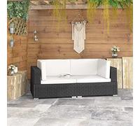 Kaloriko Chaises d'angles en résine tressée Noir avec Coussins Polyester, lot 2 sièges d'angle Gauche et Droit modulables pour Jardin extérieur terrasse Patio véranda Salon détente