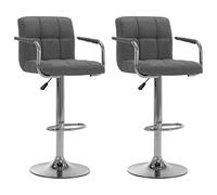 Kaloriko Chaises de Bar Lot de 2 Gris Clair en Tissu, Tabouret Chaise Fauteuil siège Mange Debout bistrot, pivotant réglable Hauteur, Dossier et Repose Pied pour Cuisine Salon ilot Central