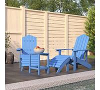 Kaloriko Chaises de Jardin Adirondack en PEHD Bleu Aqua avec Repose-Pied et Table, mobilier extérieur terrasse Patio Piscine, siège Fauteuil Confortable avec accoudoir et Dossier inclinable pour
