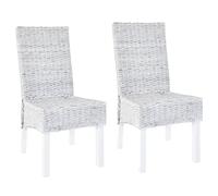 Kaloriko Chaises Salle à Manger Lot de 2 rotin kubu Bois d'acajou Marron Clair Finition Blanc délavé 46x61x93 cm Dossier Haut Confortable Assise Robuste Design scandinave Moderne