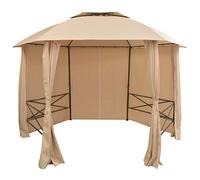 Kaloriko Chapiteau Tente de Jardin Hexagonal avec Rideaux, tonnelle Beige 360 x 312 x 265 cm, abri Acier Enduit de Poudre, Toile Polyester, Protection Soleil Pluie, terrasse Patio Balcon