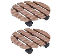 Kaloriko Chariots à Plantes 2 pcs Marron en WPC, Ø30 x 7,5 cm, roulettes 360°, Freins, Charge 100 kg, pour Potager, Balcon, terrasse, intérieur et extérieur, Support Stable