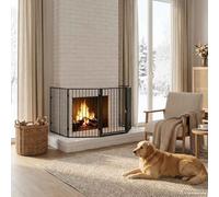 Kaloriko Cloture de cheminee pour Animaux de Compagnie en Acier Noir, Pare feu Grille ecran Protection Barriere etincelle Flamme securite Chaleur, 123 x 123 x 76 cm, Porte pivotante