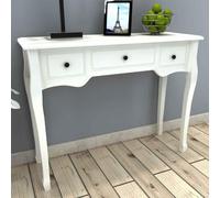 Kaloriko Coiffeuse - Table console blanche avec trois tiroirs en MDF et bois de pin - 100 x 35 x 78 cm - Peu encombrante avec espace de rangement - Design moderne pour salon, chambre à coucher