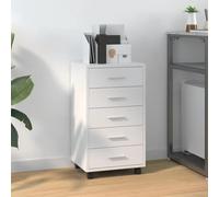 Kaloriko Commode à 5 tiroirs en bois blanc brillant avec roulettes, 33 x 38 x 63 cm, espace de rangement mobile pour bureau, chambre d'enfant, utilisation flexible, peu encombrant, avec freins