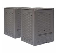 Kaloriko Composteurs de Jardin Lot de 2, 60 x 60 x 83 cm, 600 L, Plastique Aspect rotin Marron, résistants aux UV et intempéries, Couvercle Fendu pour compostage extérieur et Recyclage du Jardin