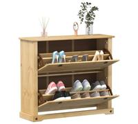 Kaloriko Corona Armoire à chaussures en pin massif 99 x 32 x 85 cm avec poignées en métal, 2 rabats, beaucoup d'espace de rangement pour couloir, vestiaire, peu encombrant, robuste, étagère et