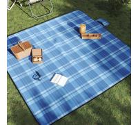 Kaloriko Couverture de pique-nique pliable - Bleu à carreaux - 200 x 200 cm - En velours avec feuille d'aluminium imperméable - Compact et portable - Avec sac de transport - Pour extérieur, camping