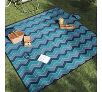 Kaloriko Couverture de pique-nique pliable - Bleu - Motif vagues - 200 x 200 cm - En velours avec dos imperméable - Compacte et portable - Pour extérieur, camping, trekking et pique-nique - Avec sac