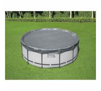 Kaloriko Couverture de Piscine Bestway Ronde 4,88 m en Polyester Gris, Sangles de Maintien, Trous de Drainage, Protection Contre Feuilles, UV, Compatible Steel Pro et Steel Pro Max
