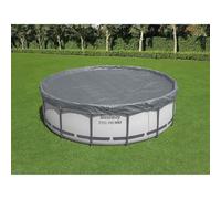 Kaloriko Couverture de Piscine Bestway Ronde Gris en Polyester 4,57 m, bâche de Protection pour Piscine autoportée, Hors enterrée, Spa et Bassin, résistance UV, Sangles, Drainage