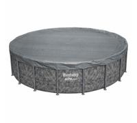 Kaloriko Couverture de Piscine Ronde Bestway en Polyester Gris, diamètre 5,49 m, bâche de Protection avec Sangles, Drainage intégré, Compatible Steel Pro et Steel Pro Max pour Limiter Feuilles