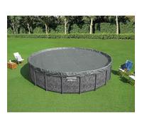Kaloriko Couverture de Piscine Ronde Bestway en Polyester Gris pour Piscine autoportée et Hors Sol, bâche 4,27 m avec Sangles, Drainage, Protection Feuilles, UV, Hiver été et Entretien Facile