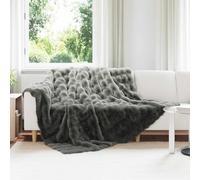 Kaloriko Couverture Plaid en Fausse Fourrure de Lapin Olite Gris foncé, Couvre lit antidérapant 220 x 240 cm, Polyester rectangulaire pour canapé, Chambre, Salon, Hiver, Chaleur et Confort