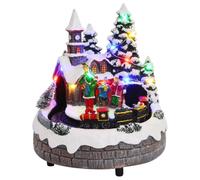 Kaloriko Décoration de table de Noël multicolore en résine 16 x 16 x 19 cm avec guirlande lumineuse décorative pour salon, rebord de fenêtre, cheminée avec village miniature et éclairage