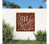 Kaloriko Décoration Murale Jardin 55 x 55 cm en Acier corten Motif d'herbe, Panneau décoratif rouillé pour clôture et Mur extérieur, Design Creux Durable, Style Naturel